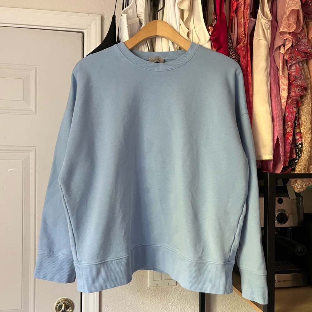 MARELLA SPORT dusty baby blue knit terry crew‎ neck oversized pullover sweater